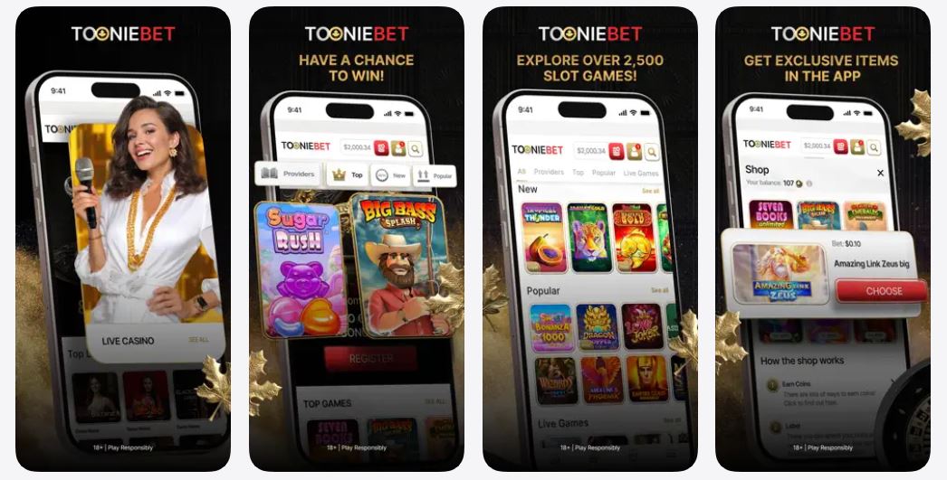 Explore live casino, slot games, and exclusive shop items at Tooniebet 